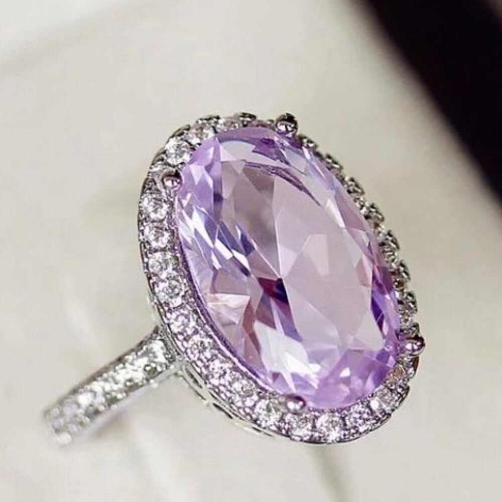 925 Silver Plated Shining 4 Claws Oval Shaped CZ Ring, MARR9375